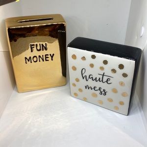 Cute Desk Set! Fun Money Bank & 🔥MESS standing ceramic phrase FUN Gift Idea🎁🎄